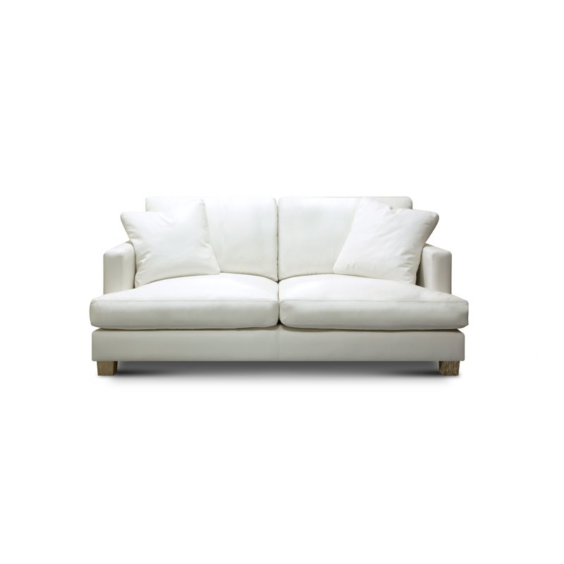Pemberly Row Contemporary Top Grain Leather Loveseat in White