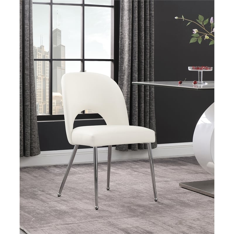 Pemberly Row Modern Cream Vegan Leather Dining Chair (Set of 2)