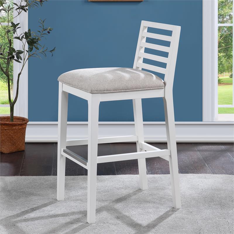 Pemberly Row Modern White Solid Wood with Gray Fabric Bar Stool