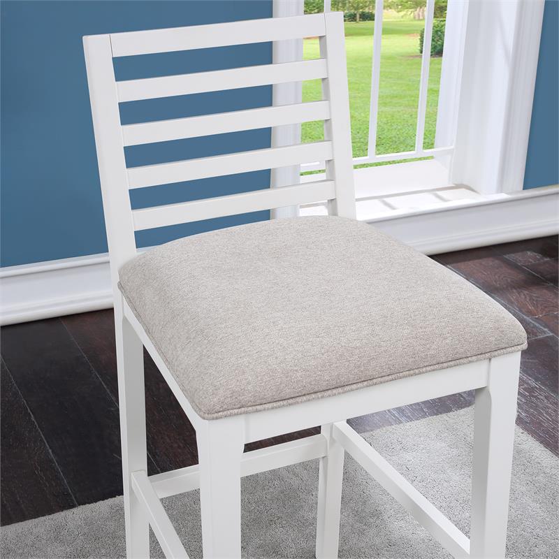 Pemberly Row Modern White Solid Wood with Gray Fabric Bar Stool