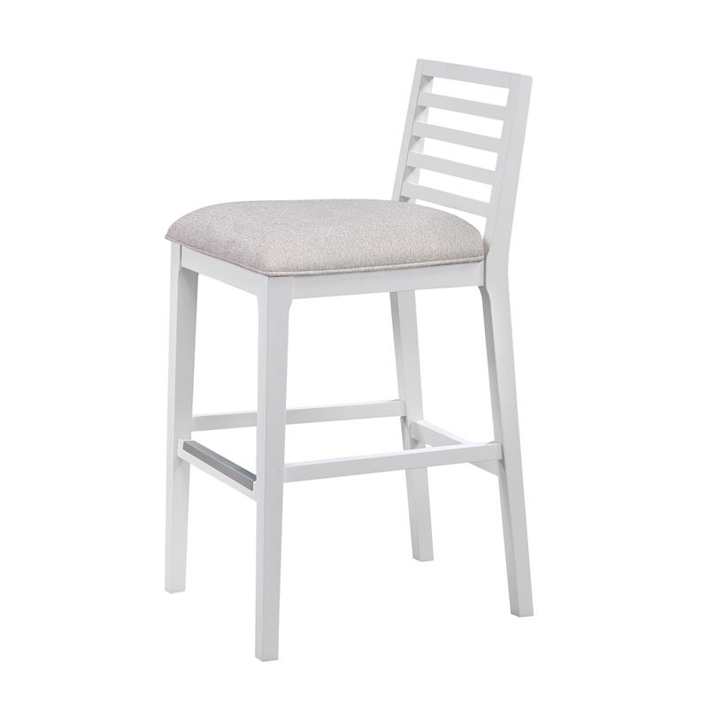 Pemberly Row Modern White Solid Wood with Gray Fabric Bar Stool
