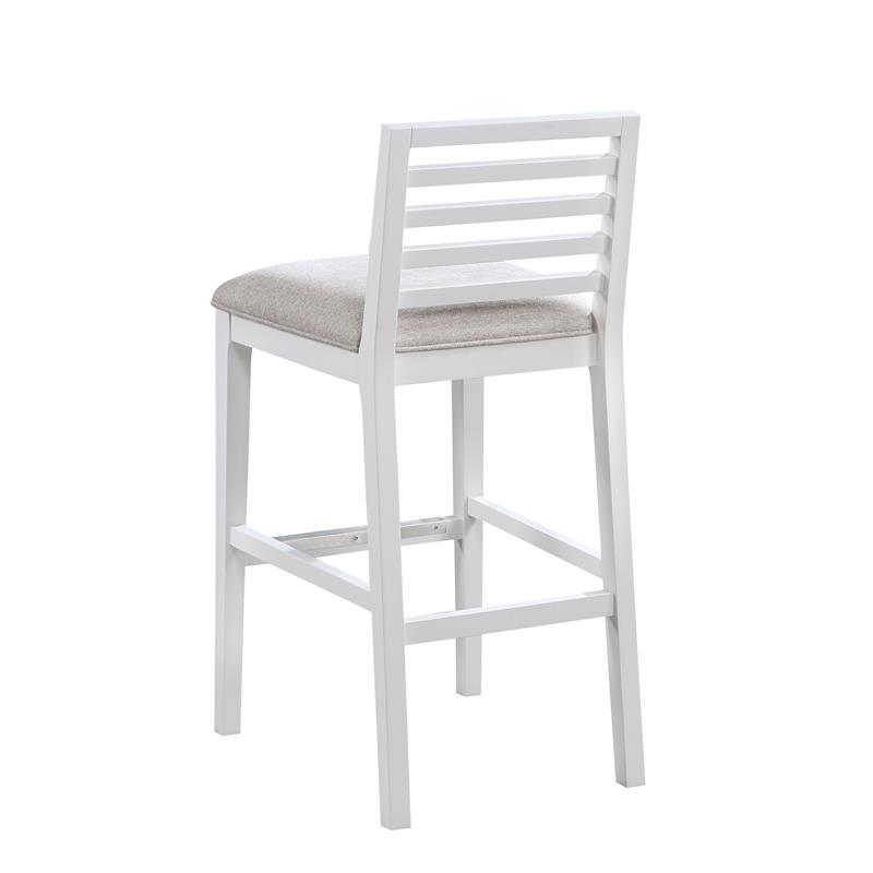 Pemberly Row Modern White Solid Wood with Gray Fabric Bar Stool