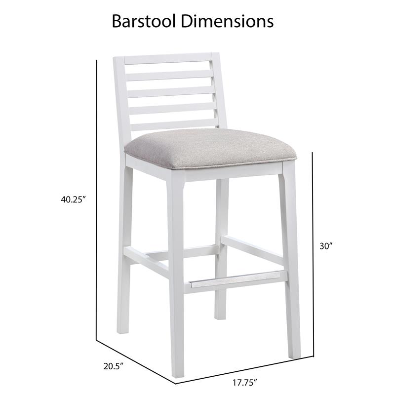 Pemberly Row Modern White Solid Wood with Gray Fabric Bar Stool