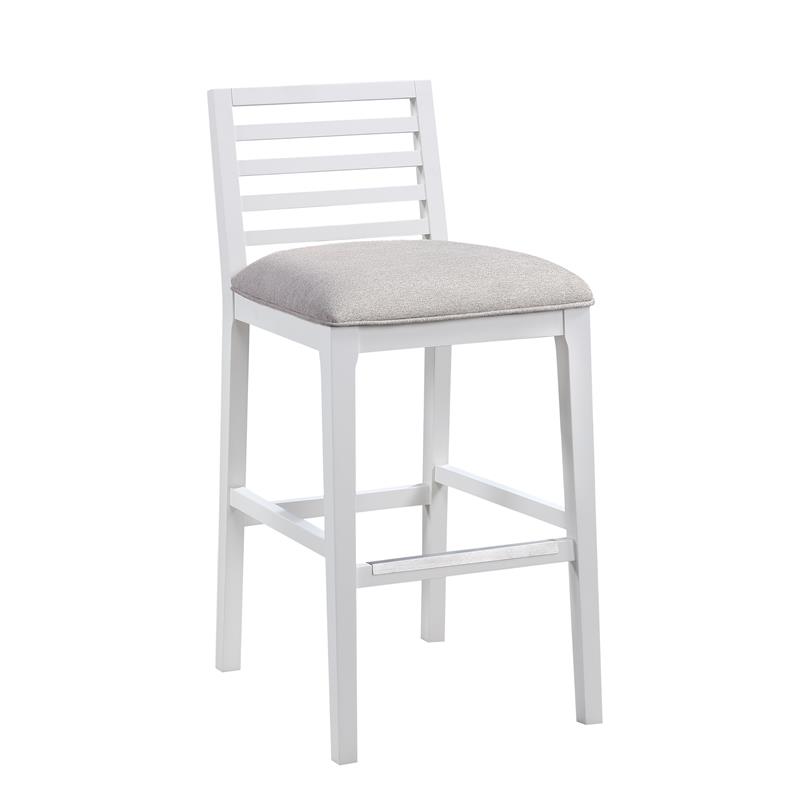Pemberly Row Modern White Solid Wood with Gray Fabric Bar Stool