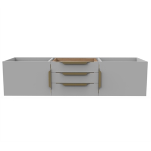 Pemberly Row 60&quot Wood Floating Vanity Base in Gray with Gold Handles