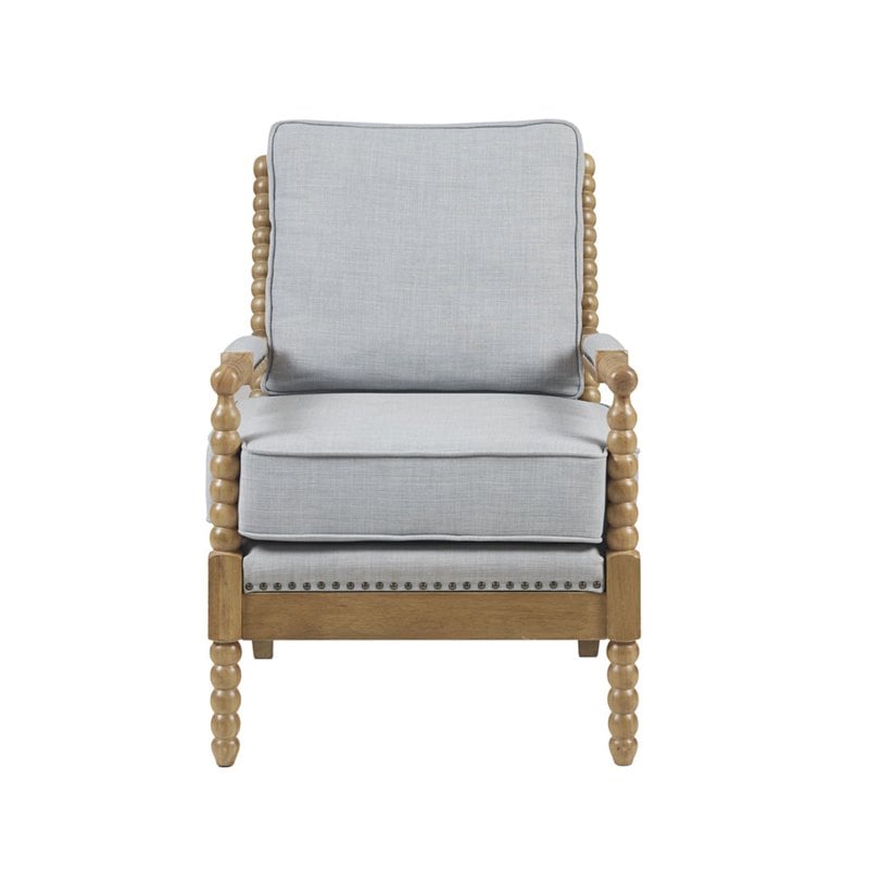 Pemberly Row Solid Wood and Polyester Accent Chair in Light Blue/Oak