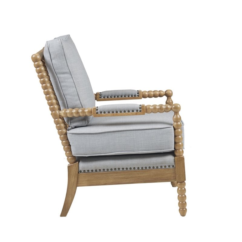 Pemberly Row Solid Wood and Polyester Accent Chair in Light Blue/Oak