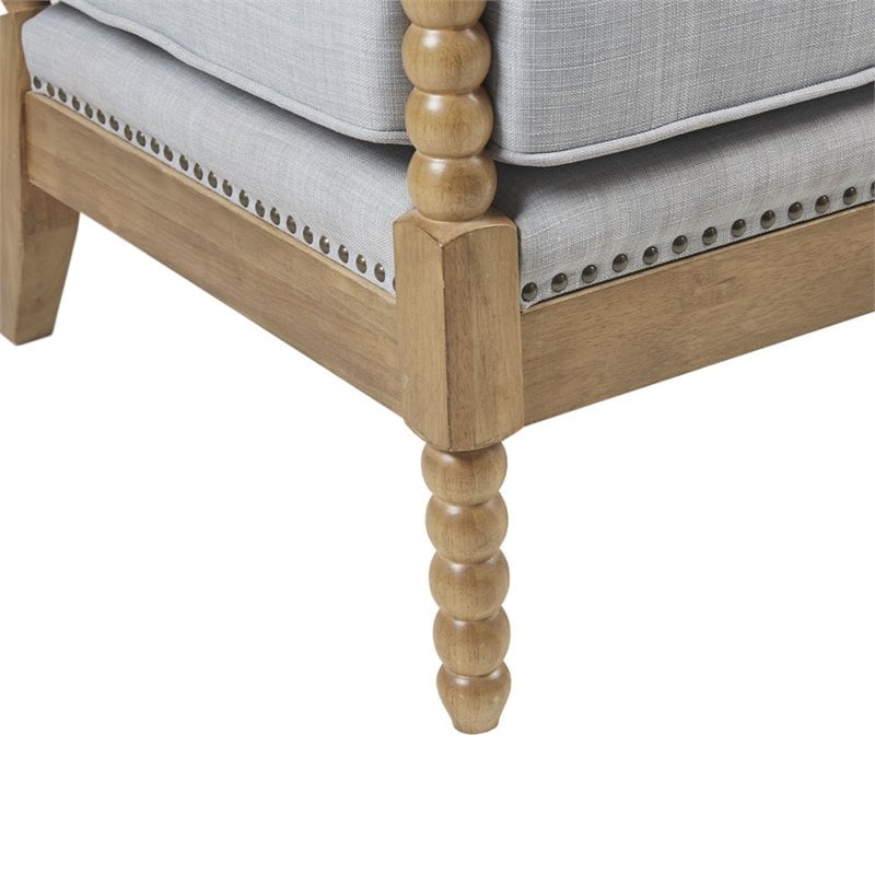 Pemberly Row Solid Wood and Polyester Accent Chair in Light Blue/Oak
