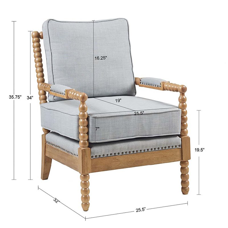 Pemberly Row Solid Wood and Polyester Accent Chair in Light Blue/Oak