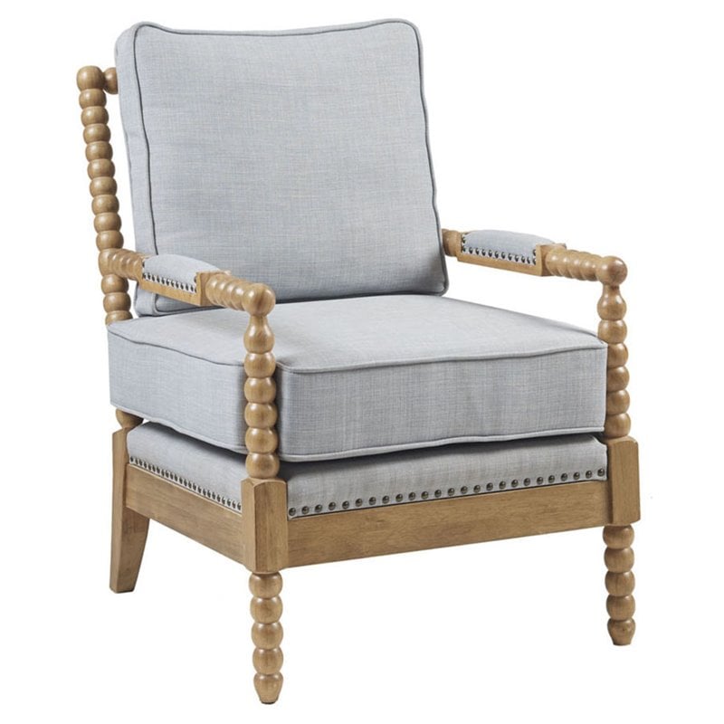 Pemberly Row Solid Wood and Polyester Accent Chair in Light Blue/Oak