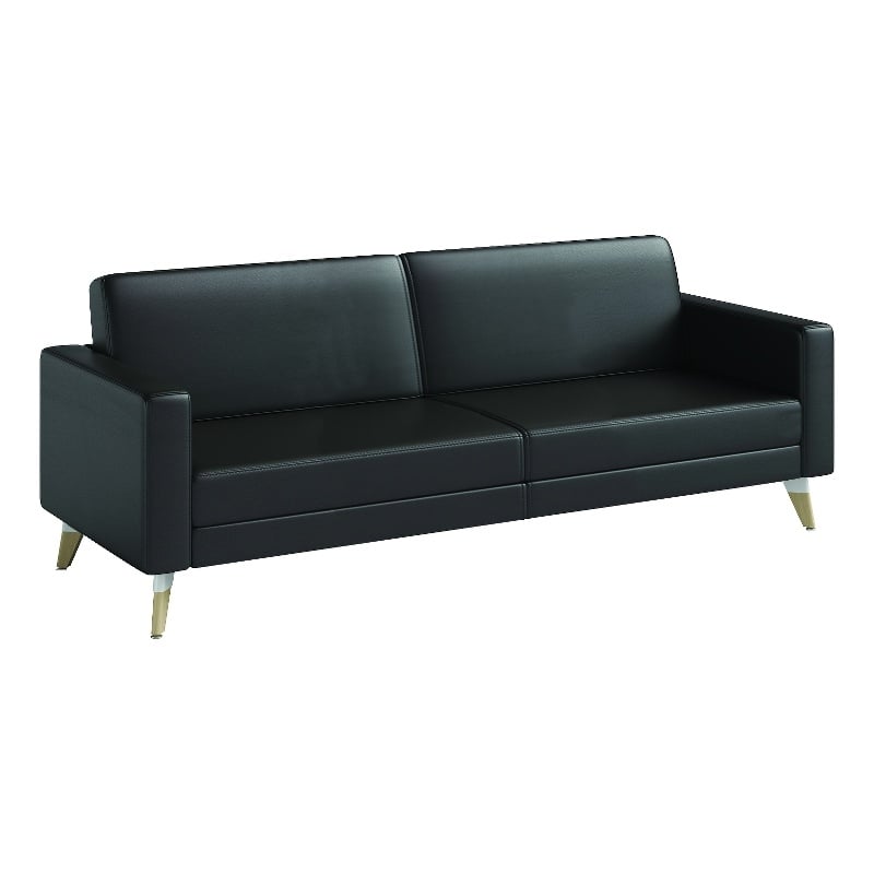 Pemberly Row Contemporary Lounge Sofa Black Vinyl with Wood Resi Feet