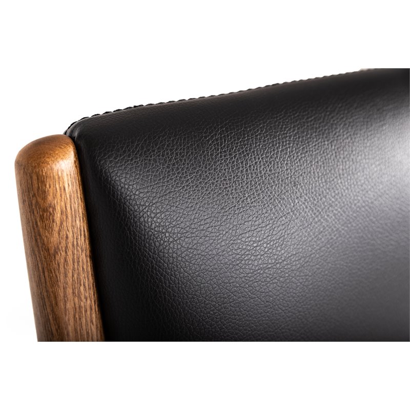 Pemberly Row Faux Leather & Wood Lounge Chair & Ottoman in Black/Walnut