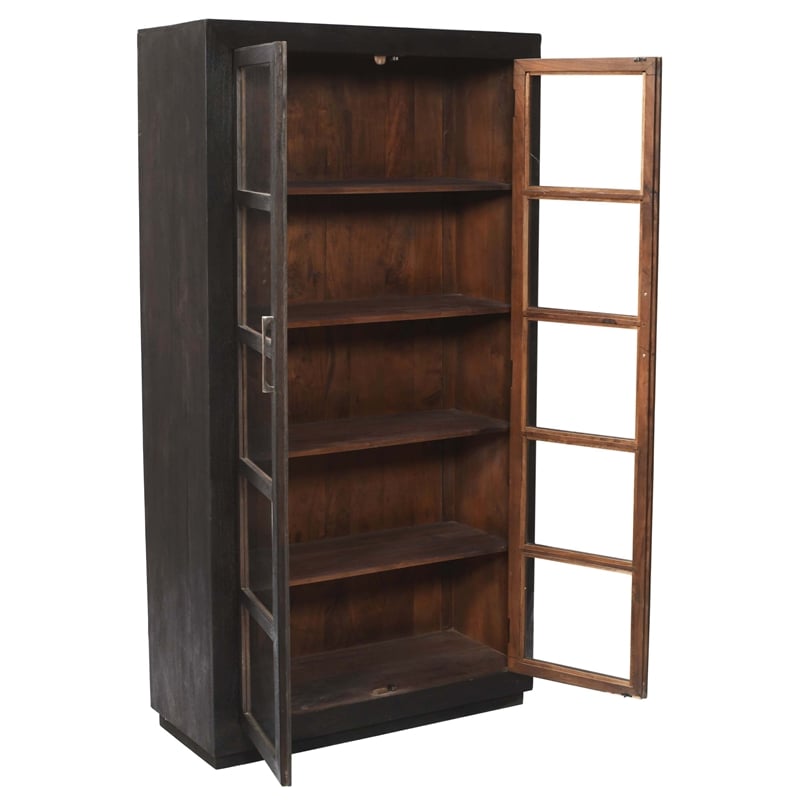 Pemberly Row Tall Cabinet in Dark Gray Finish on Mango Solid Wood