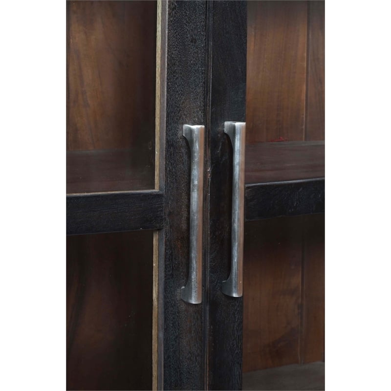 Pemberly Row Tall Cabinet in Dark Gray Finish on Mango Solid Wood