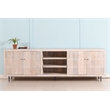 Pemberly Row 4 Door Media Cabinet Mango Wood Brushed Ivory Finish on Iron Base