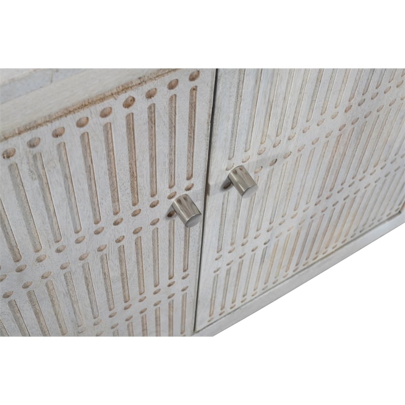 Pemberly Row 4 Door Media Cabinet Mango Wood Brushed Ivory Finish on Iron Base