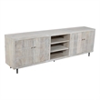 Pemberly Row 4 Door Media Cabinet Mango Wood Brushed Ivory Finish on Iron Base