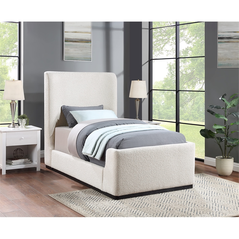 Pemberly Row Modern / Contemporary Cream Finish Fabric Twin Bed