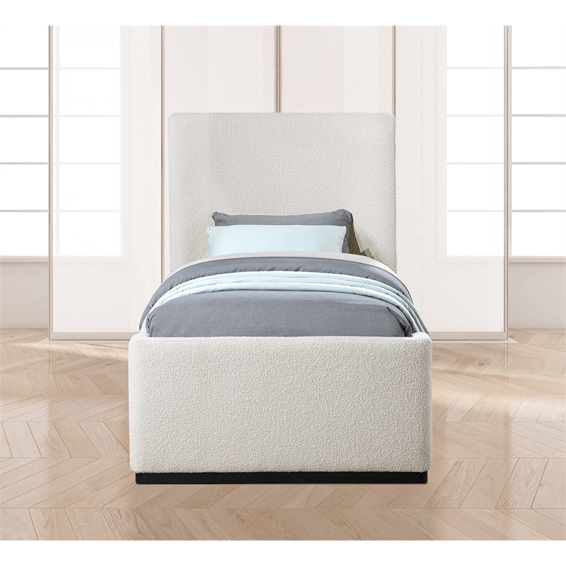 Pemberly Row Modern / Contemporary Cream Finish Fabric Twin Bed