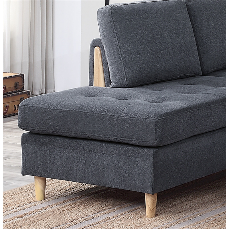 Pemberly Row Contemporary 3-Piece Sectional Sofa in Charcoal