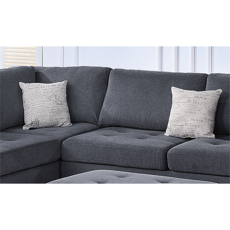 Pemberly Row Contemporary 3-Piece Sectional Sofa in Charcoal