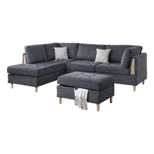 Pemberly Row Contemporary 3-Piece Sectional Sofa in Charcoal