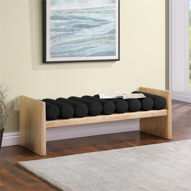 Pemberly Row Modern / Contemporary Luxurious Black Boucle Fabric Bench