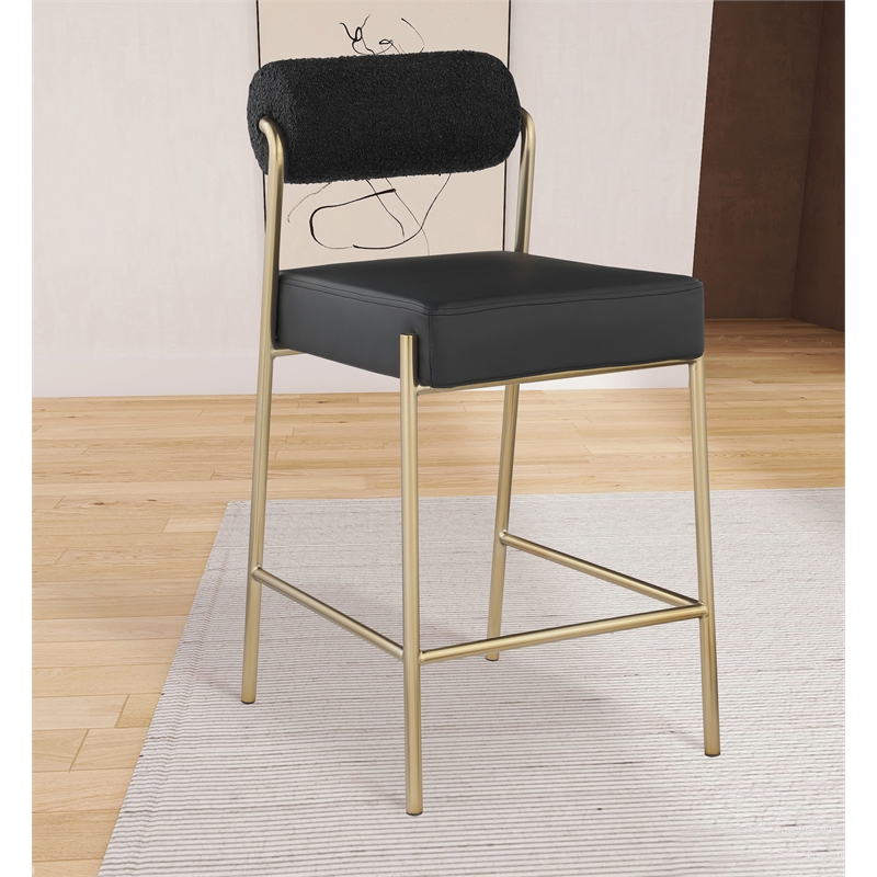 Pemberly Row Modern Black Vegan Leather / Boucle Counter Stool