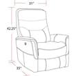 Pemberly Row Polyester/PU Power Swivel Glider Recliner in Flint Gray
