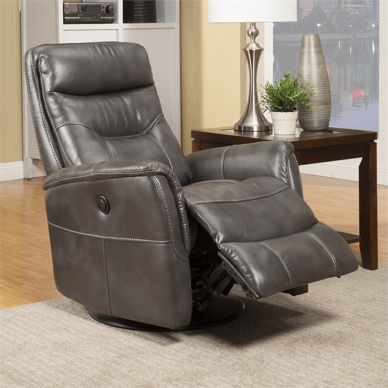 Pemberly Row Polyester/PU Power Swivel Glider Recliner in Flint Gray