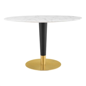 Pemberly Row 47&quot Oval Modern Metal/Artificial Marble Dining Table in White/Gold