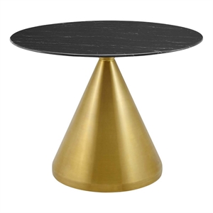 Pemberly Row 39.5&quot Modern Artificial Marble & Metal Dining Table in Black/Gold