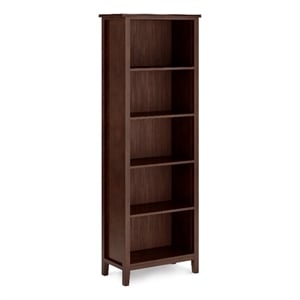 Pemberly Row SOLID WOOD 72x26 inch Contemporary 5 Shelf Bookcase in Russet Brown