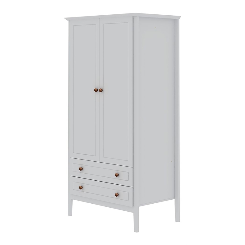 Pemberly Row Modern 2-Drawer Wood Full Wardrobe Armoire in White