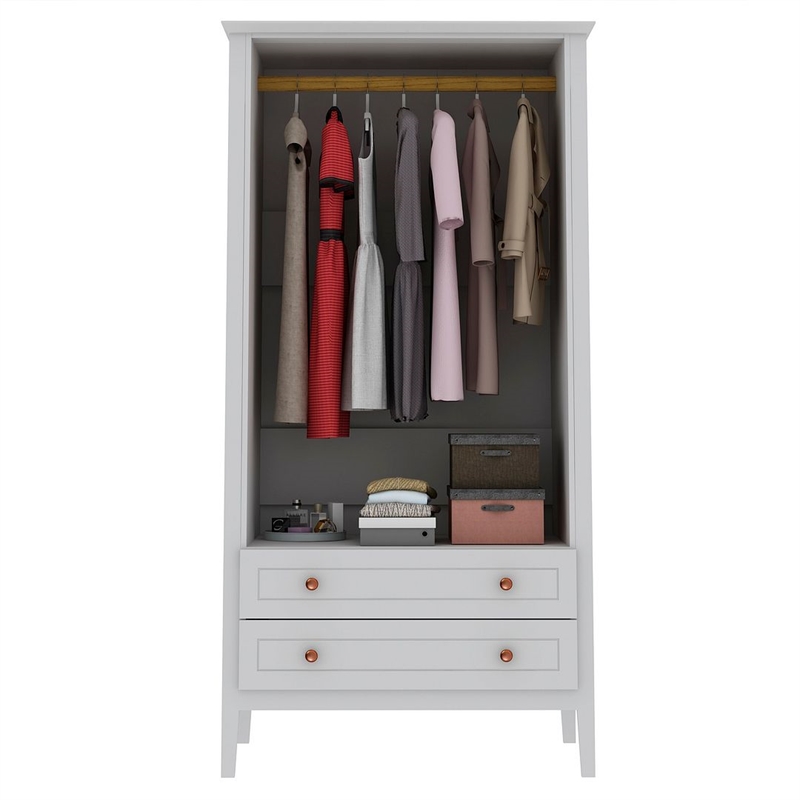 Pemberly Row Modern 2-Drawer Wood Full Wardrobe Armoire in White