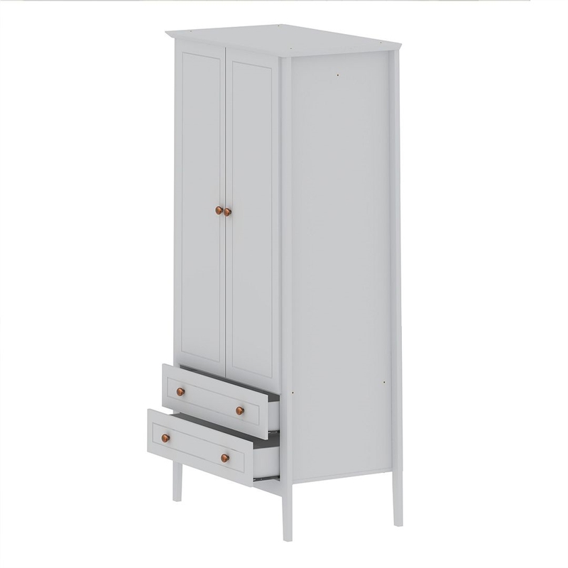 Pemberly Row Modern 2-Drawer Wood Full Wardrobe Armoire in White