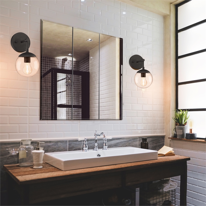 Pemberly Row Modern 24-Inch Wood Medicine Cabinet Mirror in White