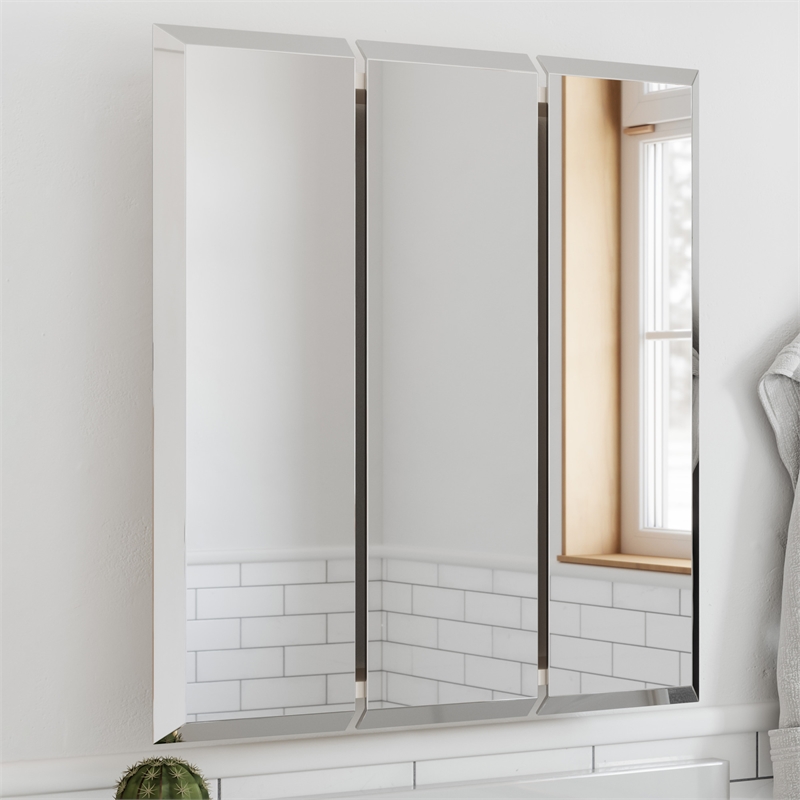 Pemberly Row Modern 24-Inch Wood Medicine Cabinet Mirror in White