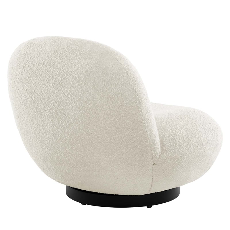 Pemberly Row Modern Boucle Fabric Upholstered Swivel Chair in Ivory/Black