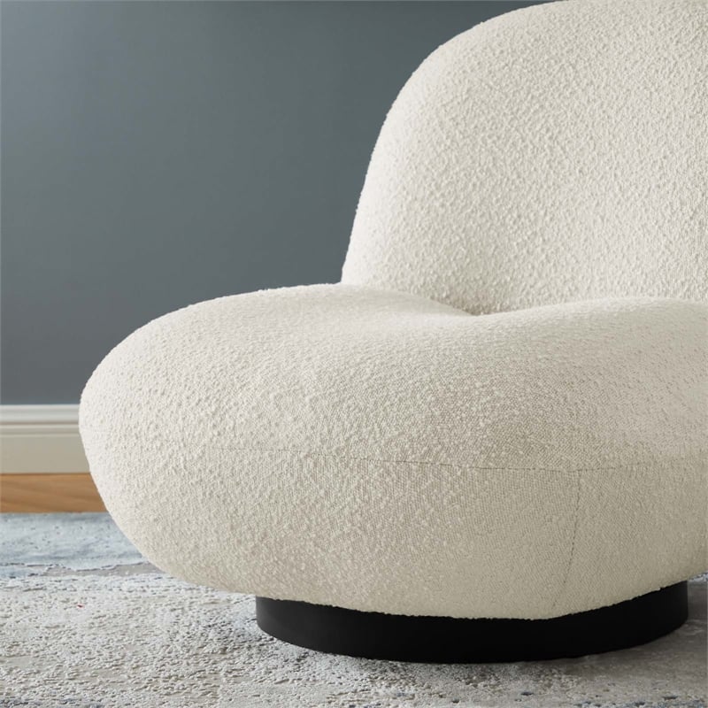 Pemberly Row Modern Boucle Fabric Upholstered Swivel Chair in Ivory/Black
