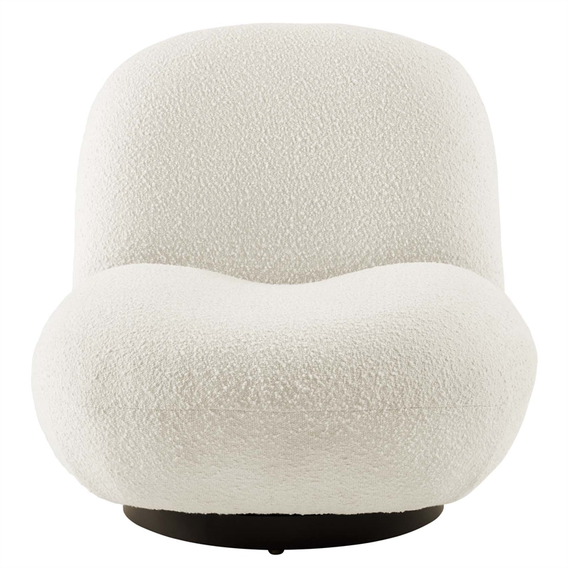 Pemberly Row Modern Boucle Fabric Upholstered Swivel Chair in Ivory/Black