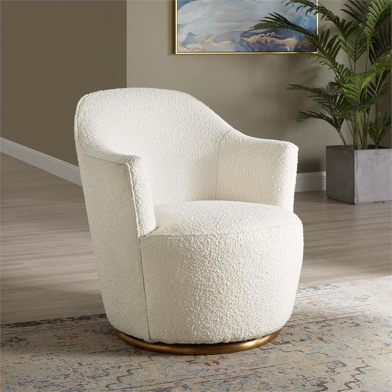 Pemberly Row Modern Boucle Fabric Upholstered Swivel Chair in White