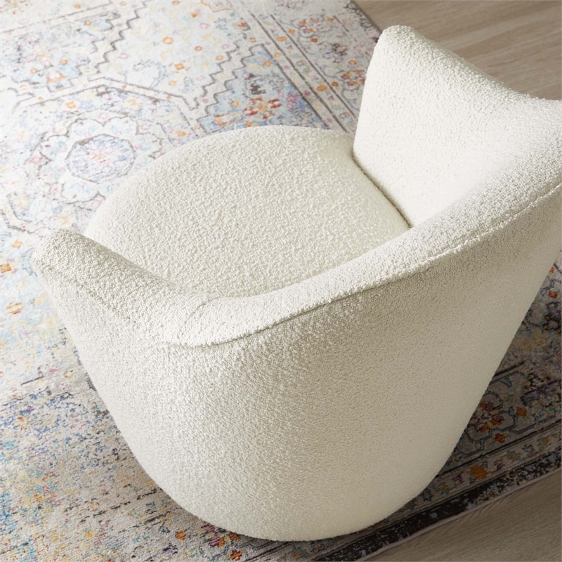 Pemberly Row Modern Boucle Fabric Upholstered Swivel Chair in White