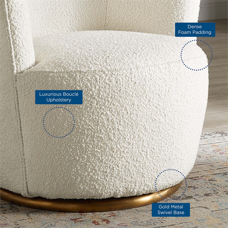 Pemberly Row Modern Boucle Fabric Upholstered Swivel Chair in White