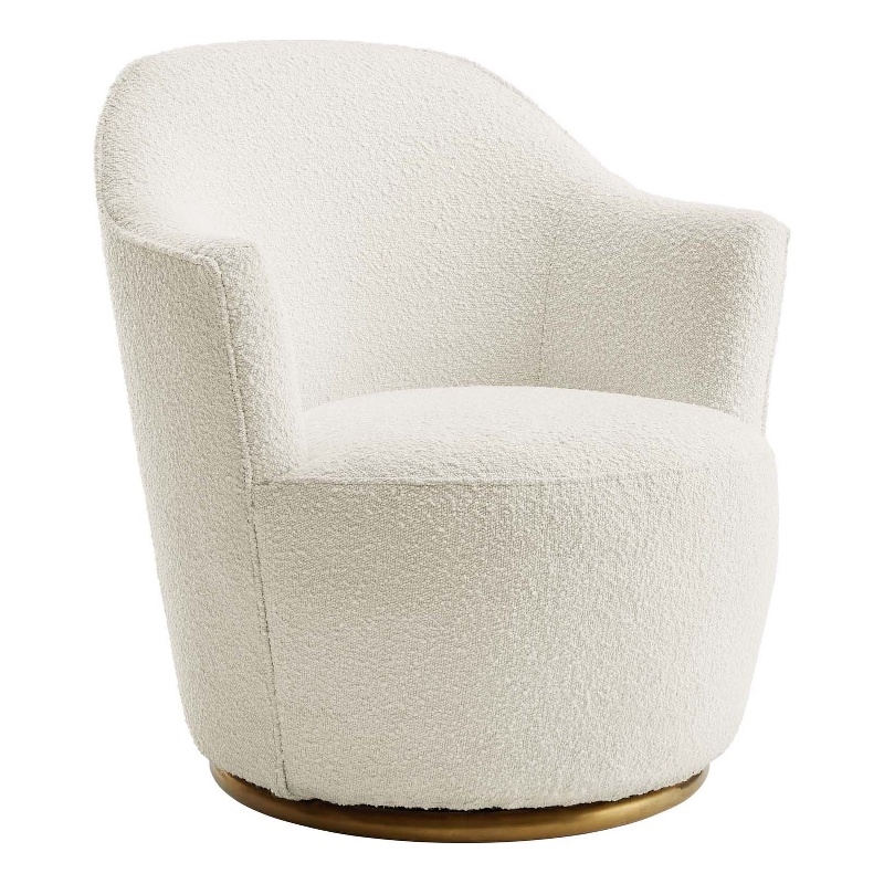 Pemberly Row Modern Boucle Fabric Upholstered Swivel Chair in White