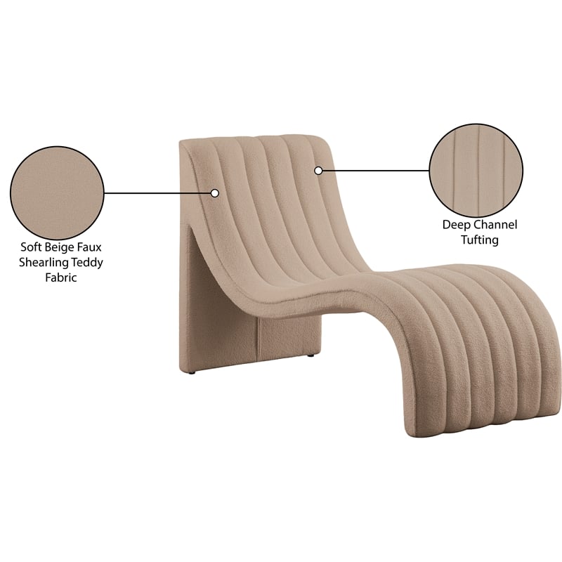 Pemberly Row Modern / Contemporary Beige Teddy Fabric Chaise