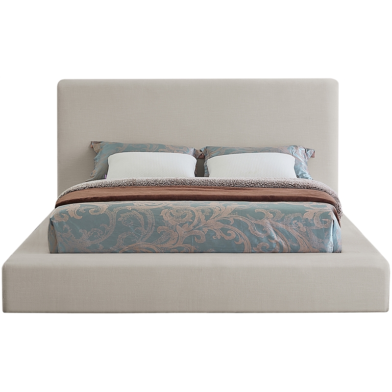 Pemberly Row Contemporary Beige Linen Textured Fabric King Bed