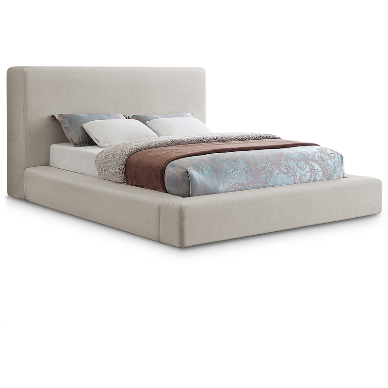 Pemberly Row Contemporary Beige Linen Textured Fabric King Bed
