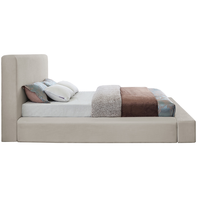 Pemberly Row Contemporary Beige Linen Textured Fabric King Bed