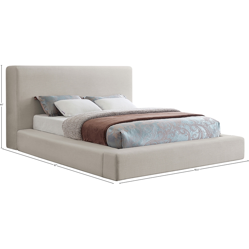 Pemberly Row Contemporary Beige Linen Textured Fabric King Bed